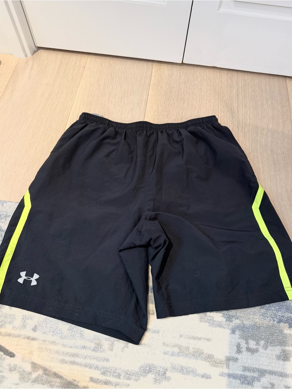 Under Armour Men’s Black Athletic Shorts with Neon Yellow Trim